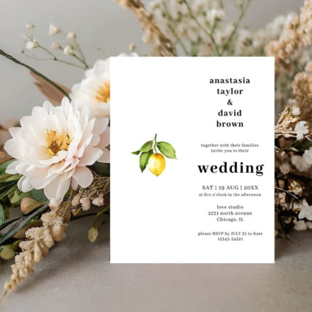 Budget Citrus Lemon Hochzeitseinladung (Von Creator hochgeladen)