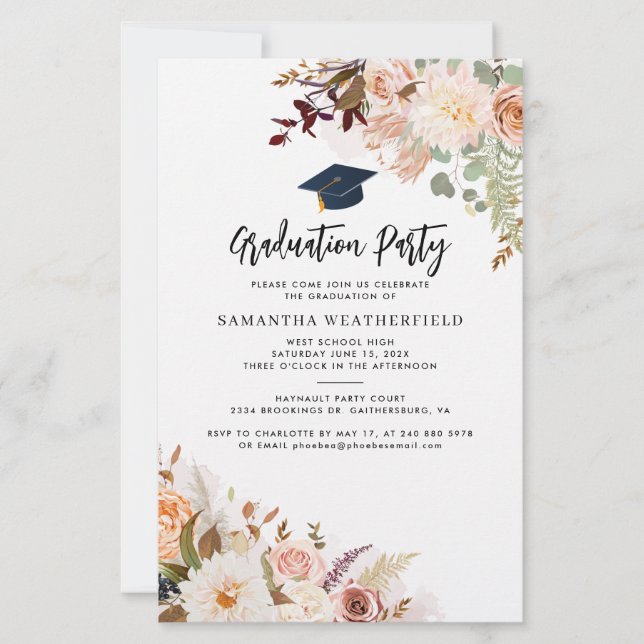Budget Class of 2025 Floral Graduation Party Card Briefpapier (Vorderseite)
