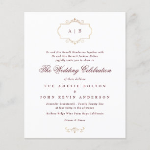 Budget classic Burgundy & Navy monogram wedding Flyer