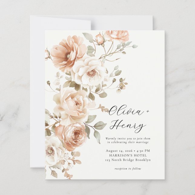 Budget Classic Elegant Floral Wedding Invitation (Vorderseite)