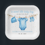 Budget Clothesline Blue Boy Baby Shower invitation Pappteller<br><div class="desc">Budget Clothesline Blue Boy Baby Shower plates</div>