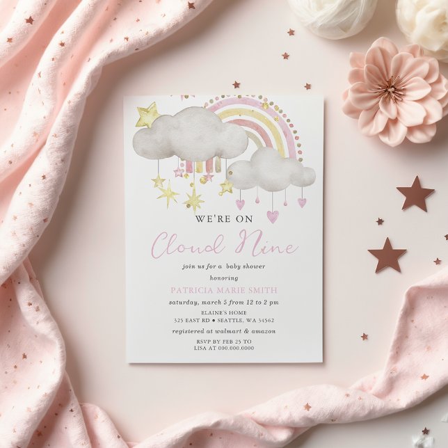 Budget Cloud Nine Girl Baby Shower Einladung (Budget Cloud Nine Girl Baby Shower Invitation)
