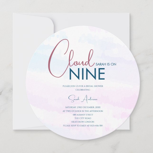 Budget Cloud Nine Modernes Blue Pink Brautparty Einladung (Vorderseite)