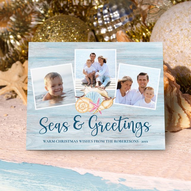 Budget Coastal Seas Greetings Foto Holiday Card (Von Creator hochgeladen)