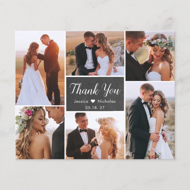 Budget Collage Typografy Wedding Vielen Dank Flyer (Vorne)