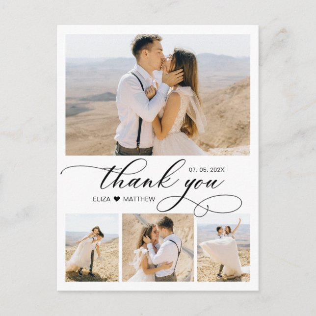 Budget Collage Wedding Vielen Dank Script Heart Postkarte (Vorderseite)