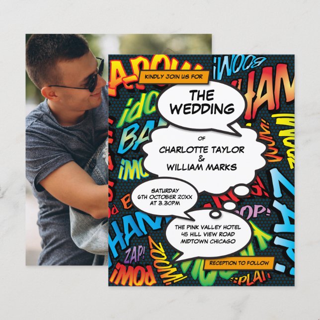 Budget Comic Book Foto Hochzeit Einladung (Vorne/Hinten)