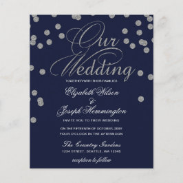 Budget Confetti Navy Silver Wedding Einladung
