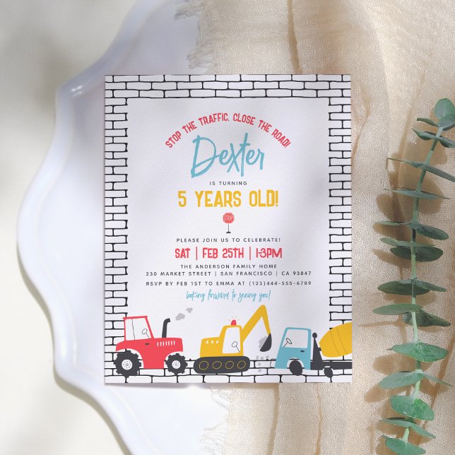Budget Construction Vehicles Boy Birthday Postcard Einladungspostkarte (Von Creator hochgeladen)