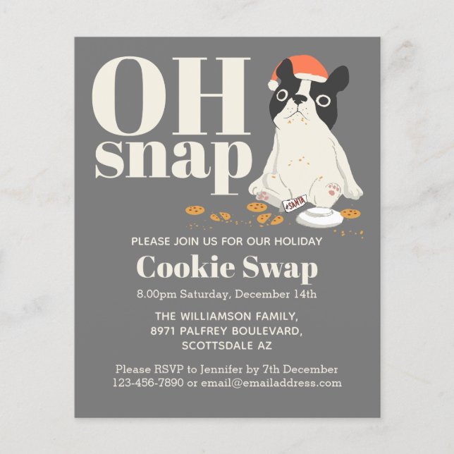 Budget Cookie Swap Niedliche Welpe Gray Einladung (Vorderseite)