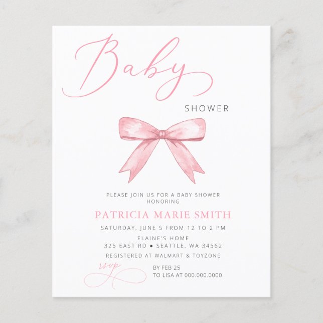 Budget Coquette Pink Bow Girl Babydusche (Vorderseite)