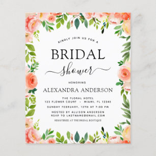 Budget Coral Peach Brautparty Blumenladen Flyer