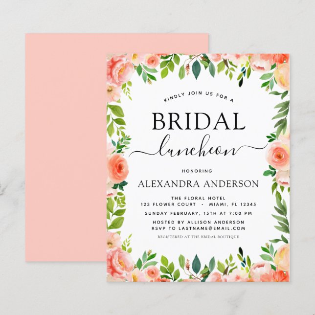 Budget Coral Peach Brautparty Luncheon (Vorne/Hinten)