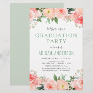 Budget Coral Peach Floral Abschluss Einladung