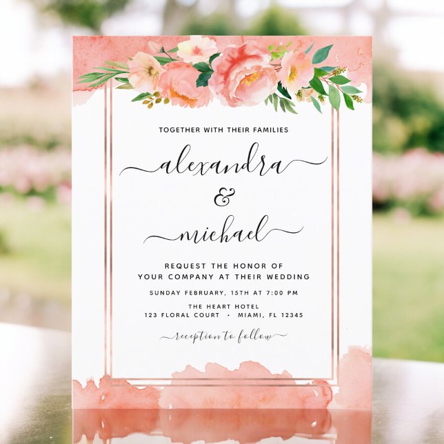 Budget Coral Peach Floral Wedding Einladung (Von Creator hochgeladen)