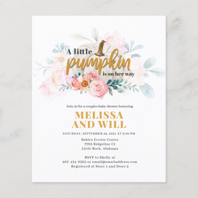 Budget Couples Baby Shower Pumpkin Invitation Flyer (Vorne)