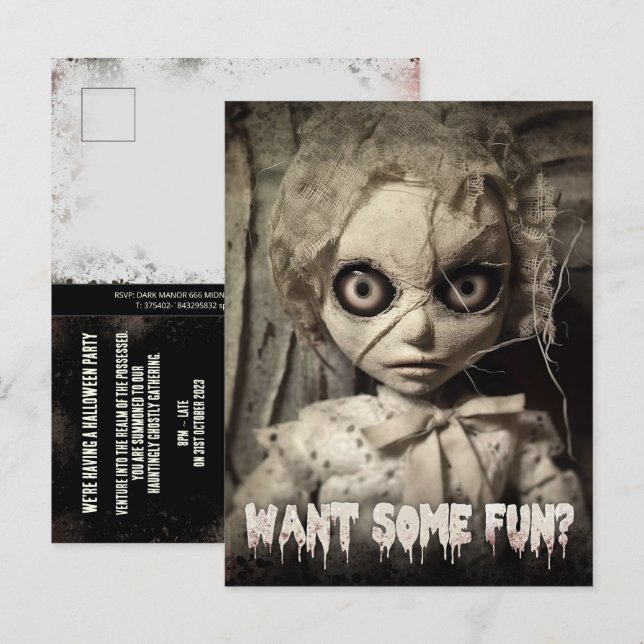 Budget Creepy Sack Puppe Adult Halloween Einladung (Vorne/Hinten)