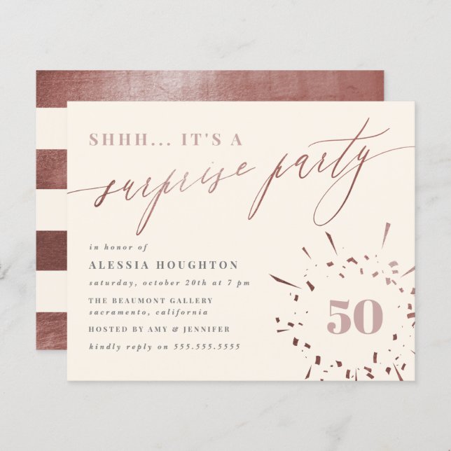 Budget Creme & Rose Gold Script Überraschendes Par (Vorne/Hinten)