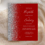 Budget Crimson Silver Glitzer Einladung Hochzeit<br><div class="desc">Die links Kulisse dieser eleganten,  modernen Hochzeitseinladung besticht durch eine silberne Imitat-Glitzer-Grenze. Der individuell anpassbare Text kombiniert handschriftlich,  kopperplate und kursiv Schriftart in weißer Farbe. Die Rückseite weist ein passendes rot-silberfarbenes Design auf.</div>