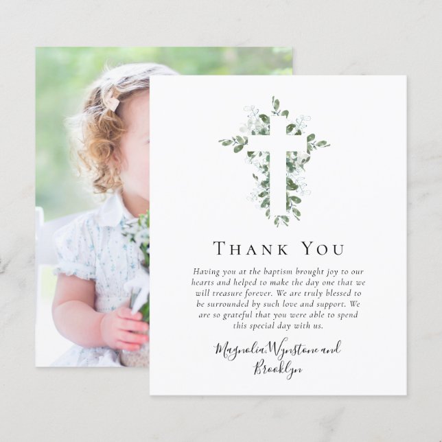 Budget Cross Foto Taufe Danke Karte (Vorne/Hinten)