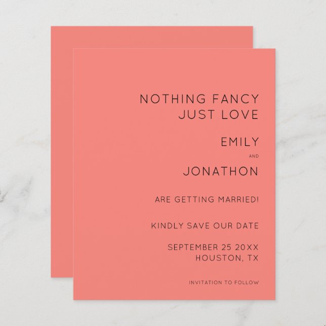 Budget Custom Coral Rose Wedding Save the Date (Vorne/Hinten)
