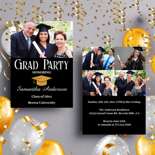 Budget Custom Foto Collage Black Graduation Party Flyer (Von Creator hochgeladen)