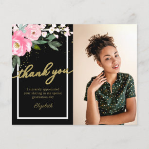 Budget Danke Karte Hot Pink Floral Foto Grad