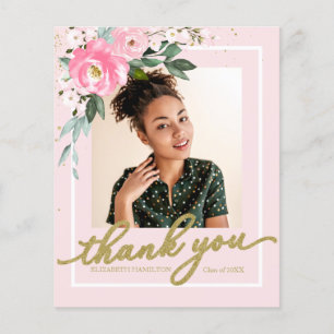 Budget-Dankeskarten Hot Pink Floral Abschlussfoto