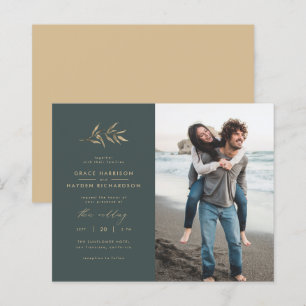 Budget Dark Aquamarin & Branch Wedding Foto Einlad
