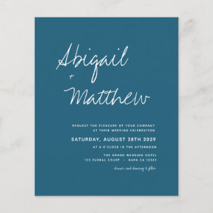 Budget Dark Aquamarin Minimalistisch Wedding Einla Flyer