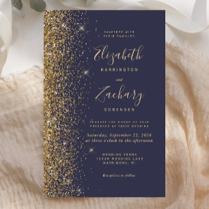 Budget Dark Blue Gold Glitzer Einladung Hochzeitsf