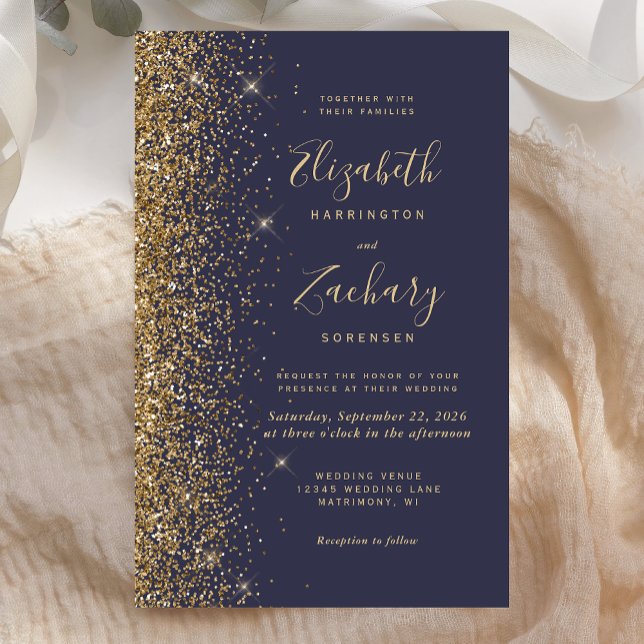 Budget Dark Blue Gold Glitzer Einladung Hochzeitsf (Von Creator hochgeladen)
