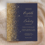Budget Dark Blue Gold Glitzer Einladung Hochzeitsf<br><div class="desc">Die links Kulisse dieser modernen Hochzeitseinladung besticht durch einen vergoldeten Glitzer mit Imitaten. Der individuell anpassbare Text kombiniert blassgoldene Handschrift, Copperplate und kursiv Schriftart auf dunkelblauem Hintergrund. Die Rückseite ist mit einem dunkelblauen und goldenen Design ausgestattet. HINWEIS: Umschläge sind nicht automatisch in diese Einladungen mit dem Budget eingeschlossen. Bitte denken...</div>
