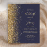 Budget Dark Blue Gold Glitzer Einladung Hochzeitsf<br><div class="desc">Die links Kulisse dieser modernen Hochzeitseinladung besticht durch einen vergoldeten Glitzer mit Imitaten. Der individuell anpassbare Text kombiniert blassgoldene Handschrift, Copperplate und kursiv Schriftart auf dunkelblauem Hintergrund. Die Rückseite ist mit einem dunkelblauen und goldenen Design ausgestattet. HINWEIS: Umschläge sind nicht automatisch in diese Einladungen mit dem Budget eingeschlossen. Bitte denken...</div>