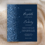 Budget Dark Blue Imitats Glitzer Hochzeit Einladun<br><div class="desc">Die links Kulisse dieser modernen Hochzeitseinladung besticht durch einen blauen Glitzer mit Imitaten. Der anpassbare Text kombiniert blass blaue Handschrift,  Copperplate und kursiv Schriftart auf einem dunkelblauen Hintergrund. Die Rückseite weist ein passendes blaues Glitzer-Design auf.</div>