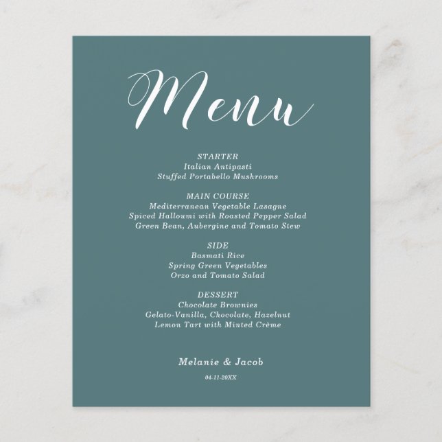 Budget Dark Blue Minimalistisch Flat Menu Card (Vorderseite)