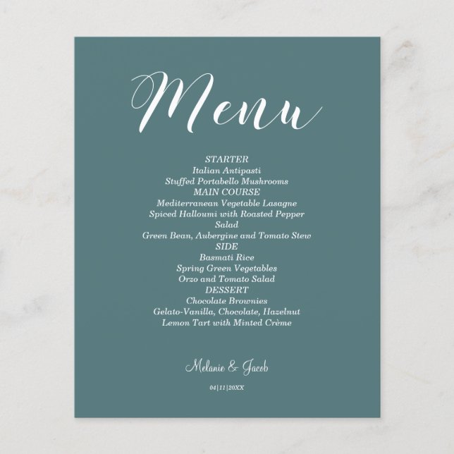 Budget Dark Blue Minimalistisch Flat Menu Card (Vorderseite)