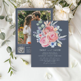 Budget Dark Blue Rose Floral Watercolor Wedding