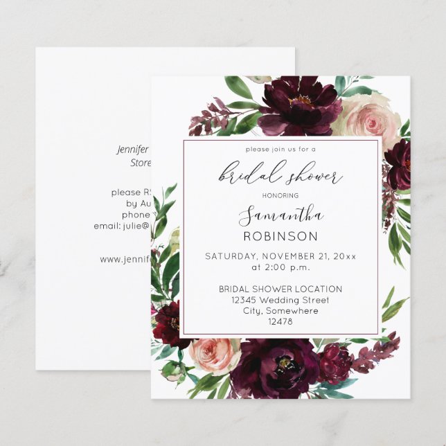 Budget Dark Burgundy & Pink Floral Brautparty S (Vorne/Hinten)