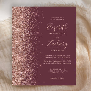 Budget Dark Burgundy Rose Gold Wedding Einladung