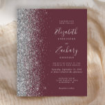 Budget Dark Burgundy Silver Glitzer Hochzeit Einla<br><div class="desc">Die links Kulisse dieser eleganten,  modernen Hochzeitseinladung besticht durch eine silberne Imitat-Glitzer-Grenze. Der individuell anpassbare Text verbindet die handgeschriebene Handschrift aus Blasssilber,  Kupferplatte und kursiven Schriftart auf einem dunkelburgundischen Hintergrund. Auf der Rückseite ist ein passendes bordeauxfarbenes und silbernes Design erkennbar.</div>