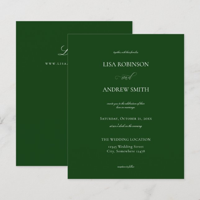 Budget Dark Green Calligraphy Wedding (Vorne/Hinten)