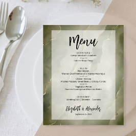 Budget Dark Green Gold Marmor Wedding Menü