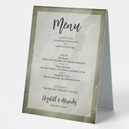 Budget Dark Green Gold Marmor Wedding Menü Tischaufsteller