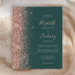 Budget Dark Green Rose Gold Wedding Einladung<br><div class="desc">The left-hand edge of this elegant modern wedding einladung feys hat rosa Gold Falsch Glitter border. The customizable text combines pale rose gold blush colored handwriting,  copperplate and italic fonts on dark green background. The Reverse side Feature a matching dark green and rose gold design.</div>
