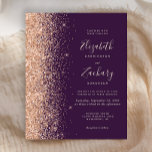 Budget Dark Lila Peach Imitate Glitzer Hochzeit<br><div class="desc">Die links Kulisse dieser eleganten,  modernen Hochzeitseinladung besticht durch einen Glitzer mit Pfirsichfarben und Imitaten. Der individuell anpassbare Text kombiniert blasspfirsichfarbene Handschrift,  Copperplate und kursiv Schriftart auf einem dunklen lila Hintergrund. Die Rückseite weist ein passendes dunkles,  lila und pfirsichfarbenes Glitzer auf.</div>