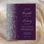 Budget Dark Lila Silver Glitzer Hochzeit Einladung<br><div class="desc">Die links Kulisse dieser eleganten,  modernen Hochzeitseinladung besticht durch eine silberne Imitat-Glitzer-Grenze. Der individuell anpassbare Text verbindet handschriftlich,  kopperplate und kursiv Schriftart auf einem dunkelgrauen lila Hintergrund. Die Rückseite ist lila und silber gehalten.</div>