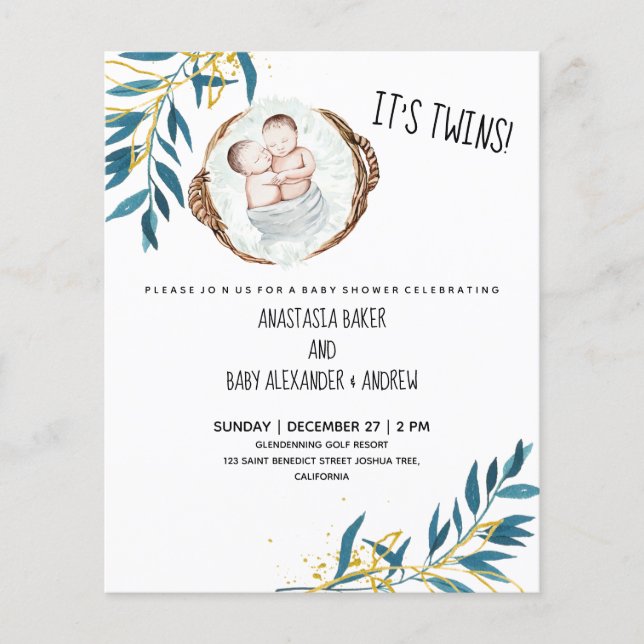 Budget Das sind Zwillinge! Einladung der Babydusch Flyer (Vorne)