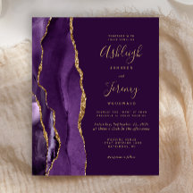 Budget Deep Lila Agate Gold Hochzeitseinladung