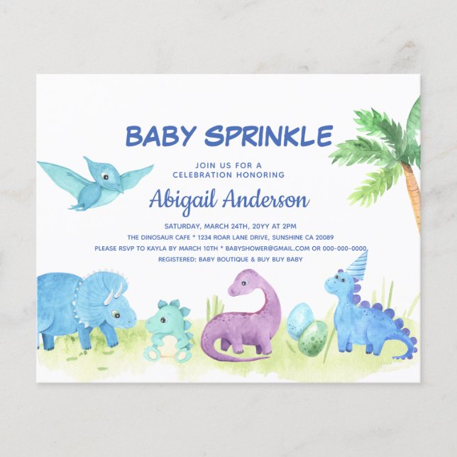 Budget Dinosaur Baby Sprinkle Niedliche Einladung (Vorderseite)